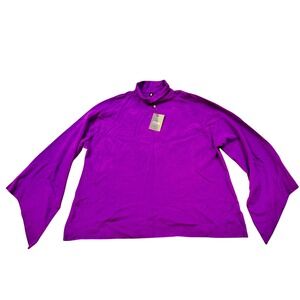 NWT STYLEWE Royal Purple Mock Neck Bell Sleeve Knit Sweater Womens Top Womens L